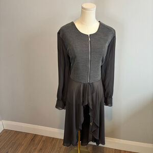 SImple Noelle Grey Cascade Chiffon Knit Zippered Jacket, SZ L/XL